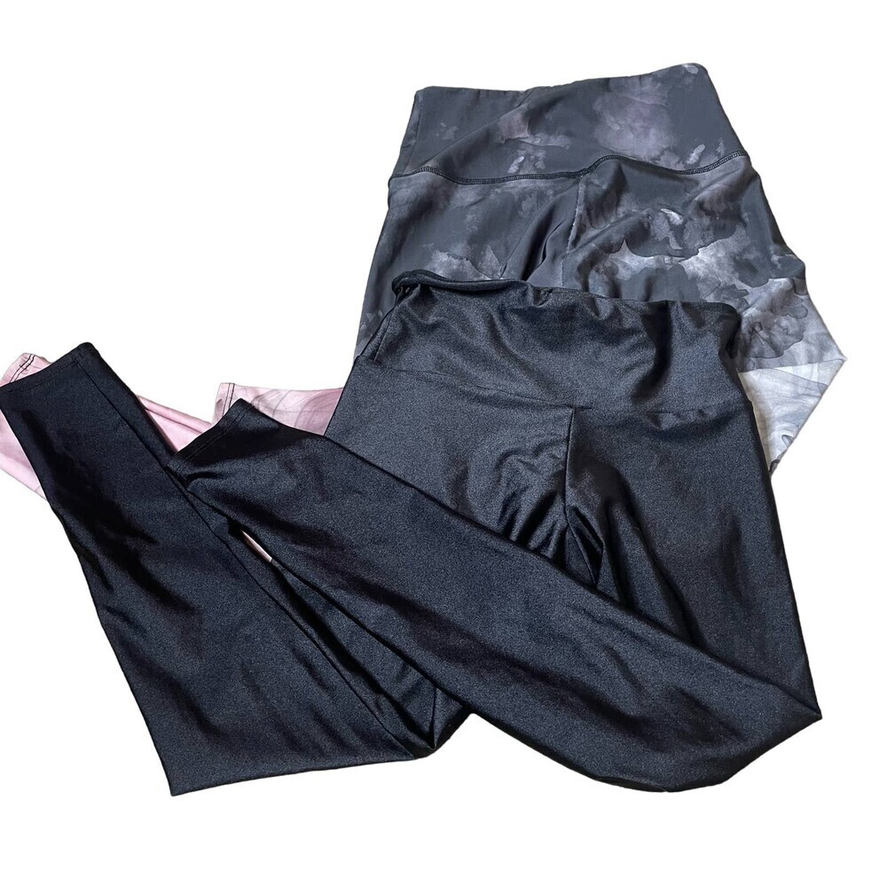 Onzie leggings set of 2 Peloton pink & black stretch Yoga skinny SZ SM
